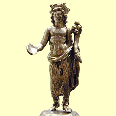 A penates (housegod) holding a patera and cornucopia