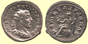 A solid silver antoninianus of Philip the Arab